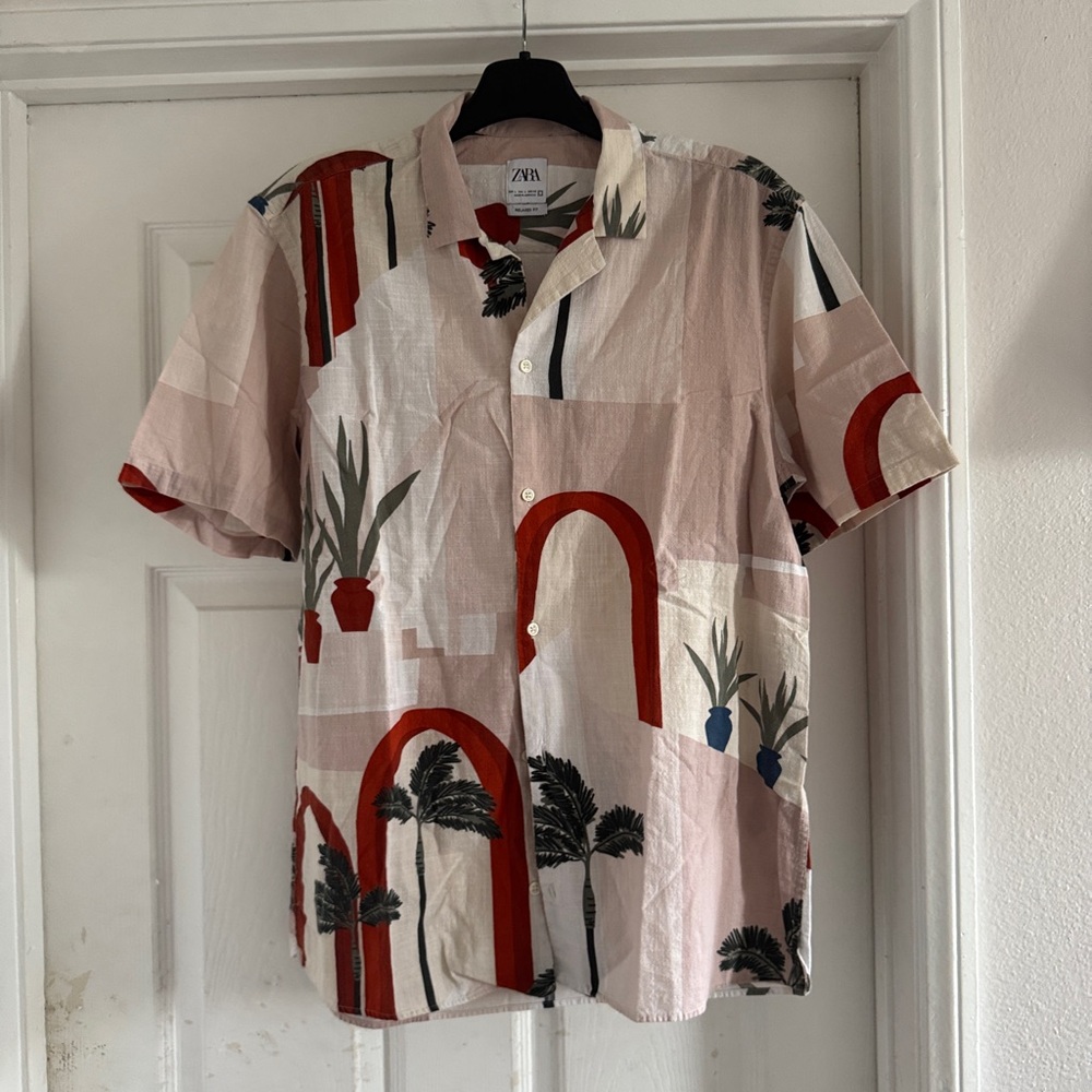 Zara Men's Red and Black Patterned Shirt
